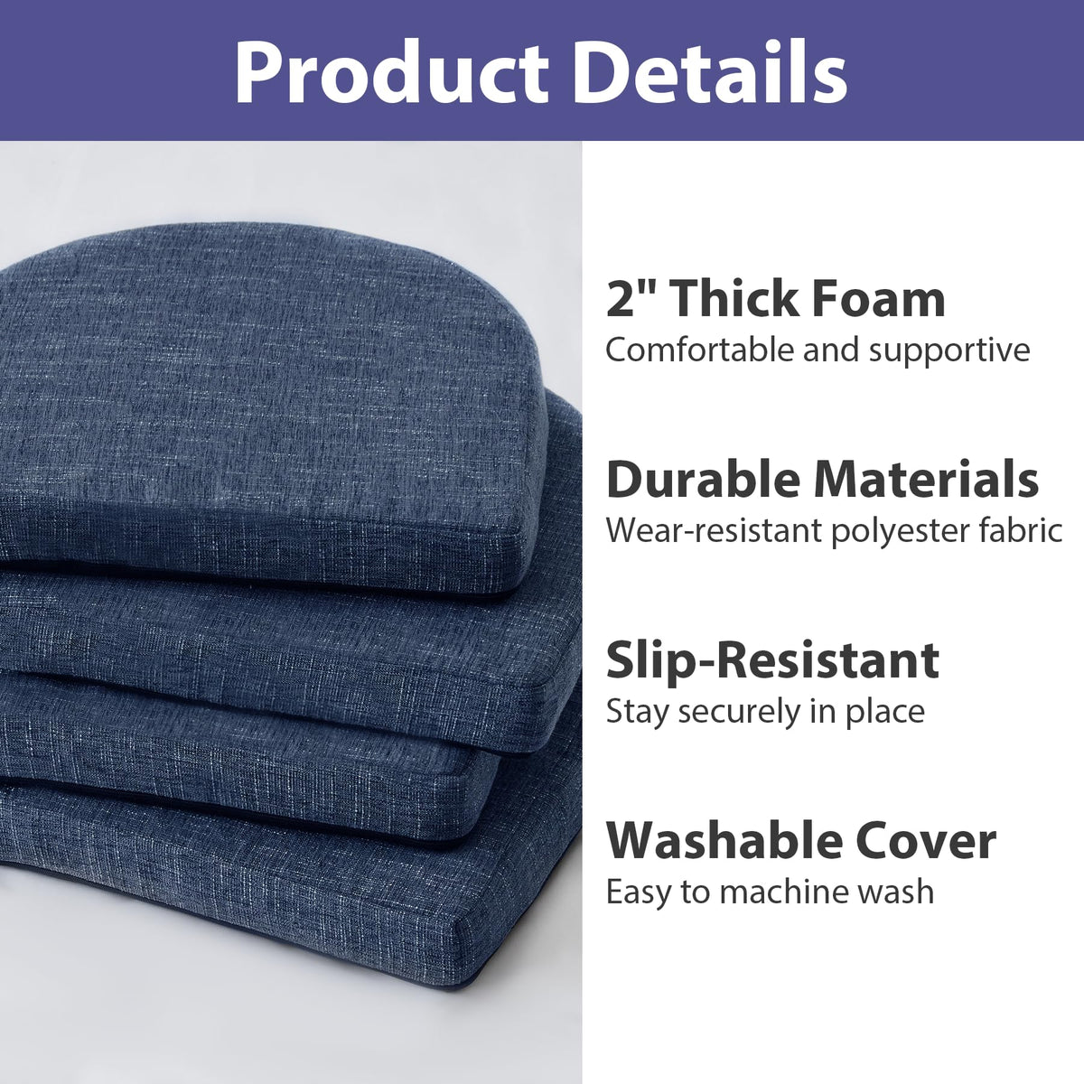 IPYNBAP navy cushions showing attached ties and non-slip layer for secure seating.