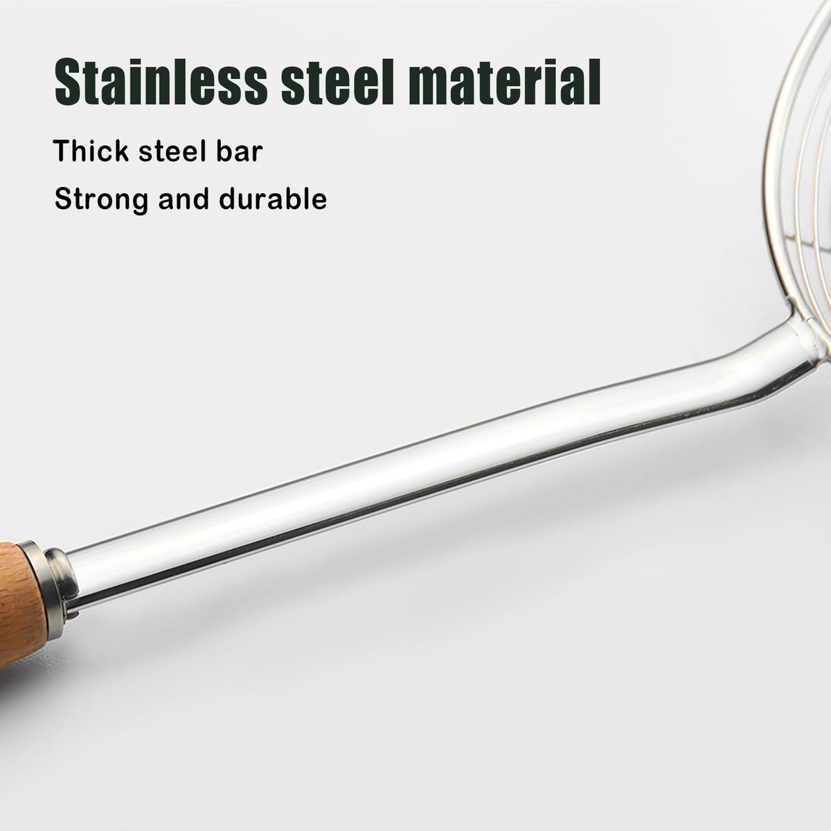 IQCWOOD spider strainer long wooden handle keeps hands cool.