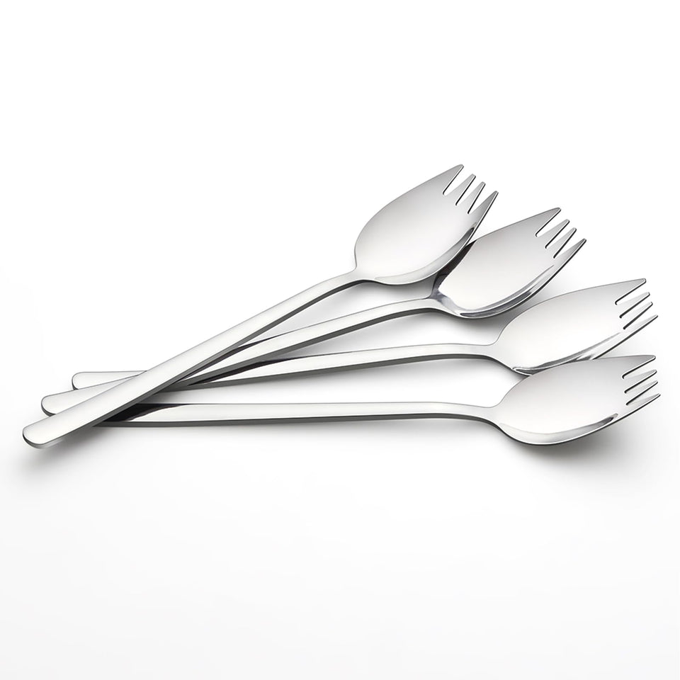 IQCWOOD sporks 4-pack in 18/10 stainless steel for durable daily dining.