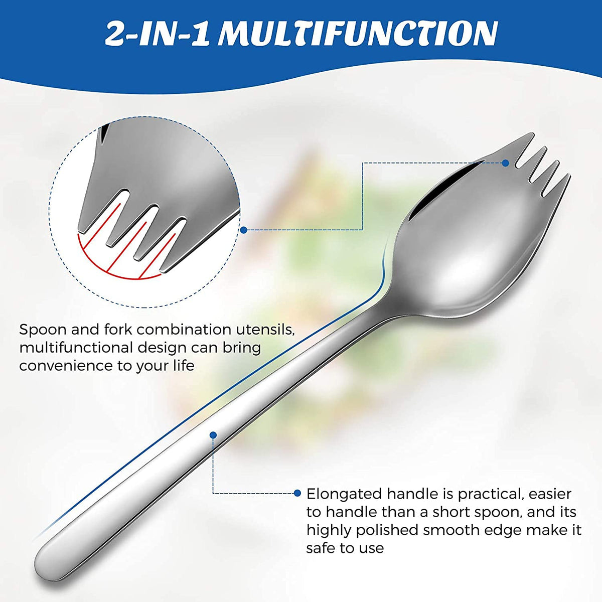 IQCWOOD stainless steel spork set resists rust and cleans easily.