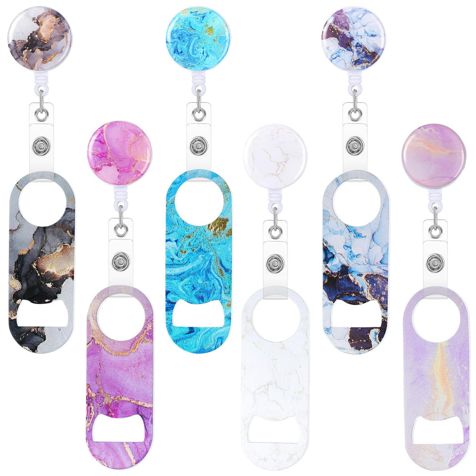Irenare flat bottle opener with marble pattern and belt clip for on-the-go bartenders.