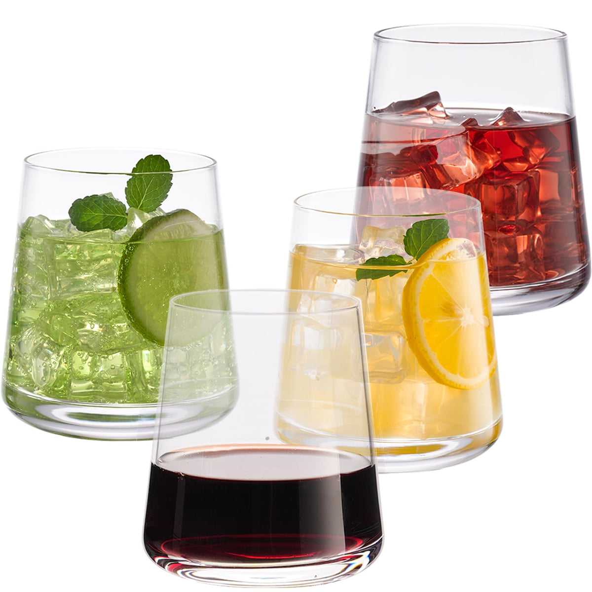 iridisenti stemless glass hand-blown crystal catches light for elegant dining