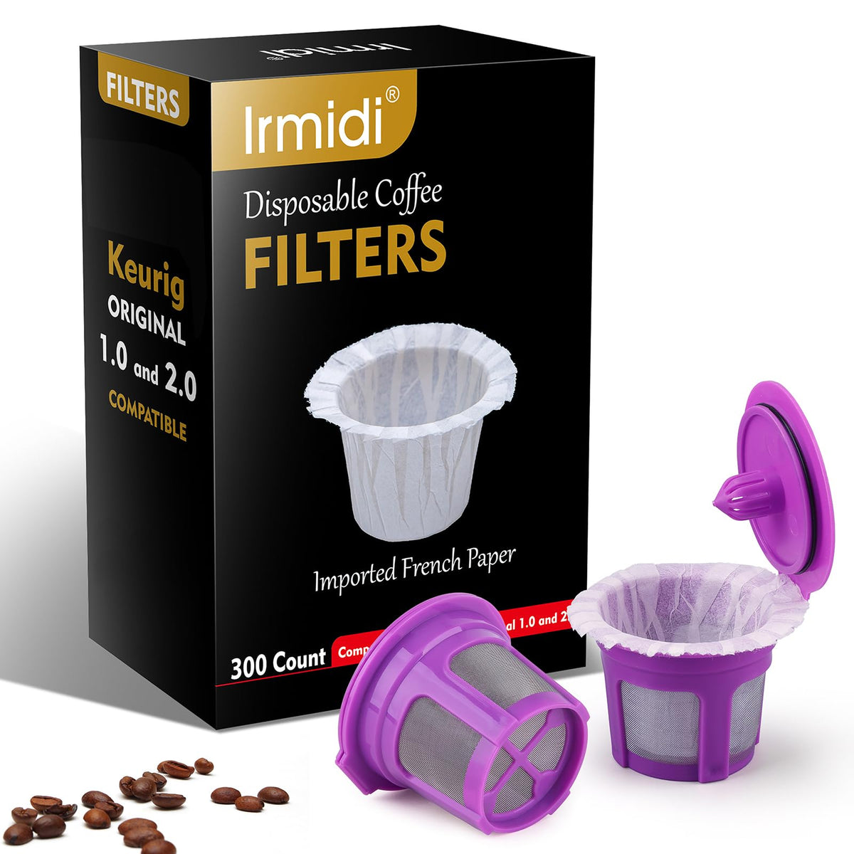 Irmidi disposable paper filter 300-count with packaging for eco-friendly brewing