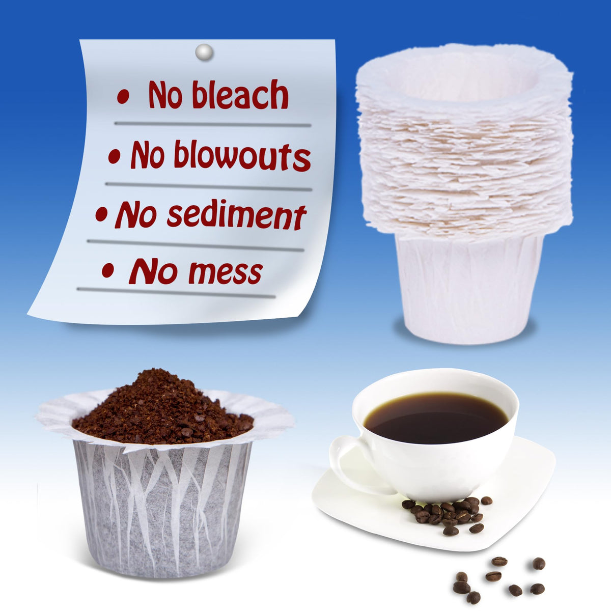 Irmidi filters made from French wood pulp with no chemical residues for clean-taste brewing.