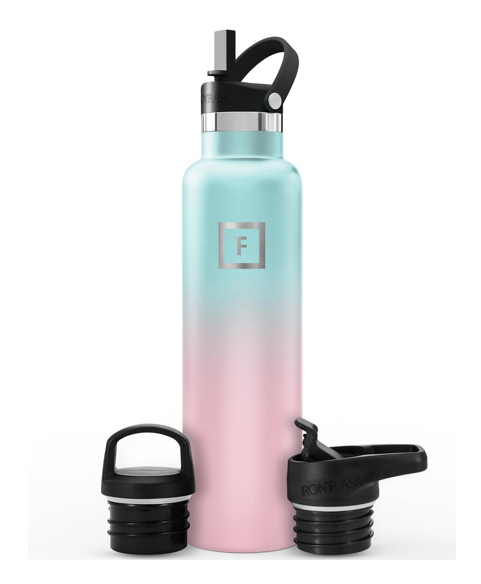 IRON °FLASK Bubble Gum 24oz insulated bottle keeps beverages cold for 24 hours and hot for 12.