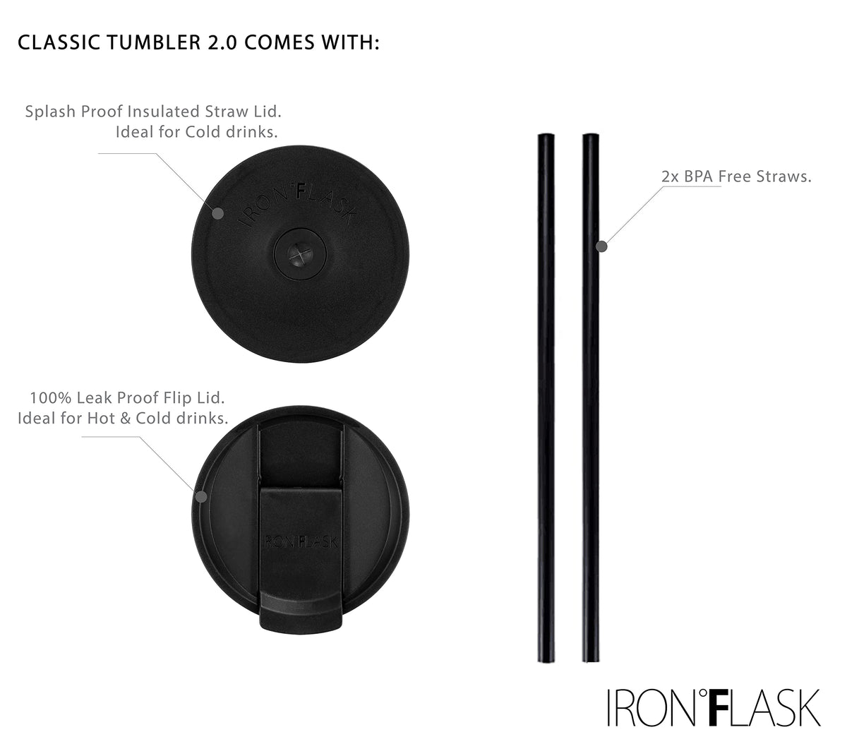 IRON °FLASK Classic Tumbler built-in coaster provides slip-free base.