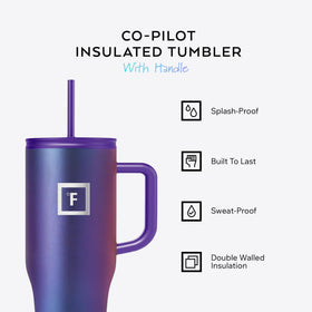 IRON °FLASK Co-Pilot insulated mug with flip cap helps prevent spills during travels.