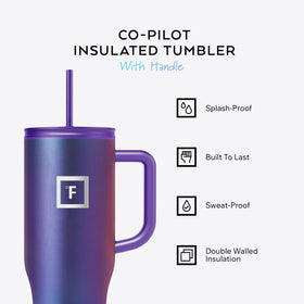 IRON °FLASK Co-Pilot mug with flip cap for secure, spill-free beverages.
