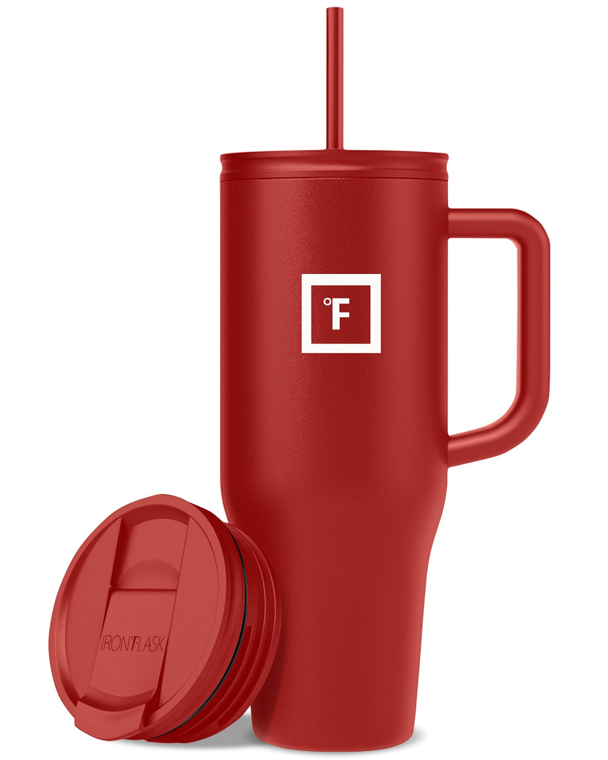IRON °FLASK Co-Pilot mug red 40 oz keeps beverages hot or cold on the go.
