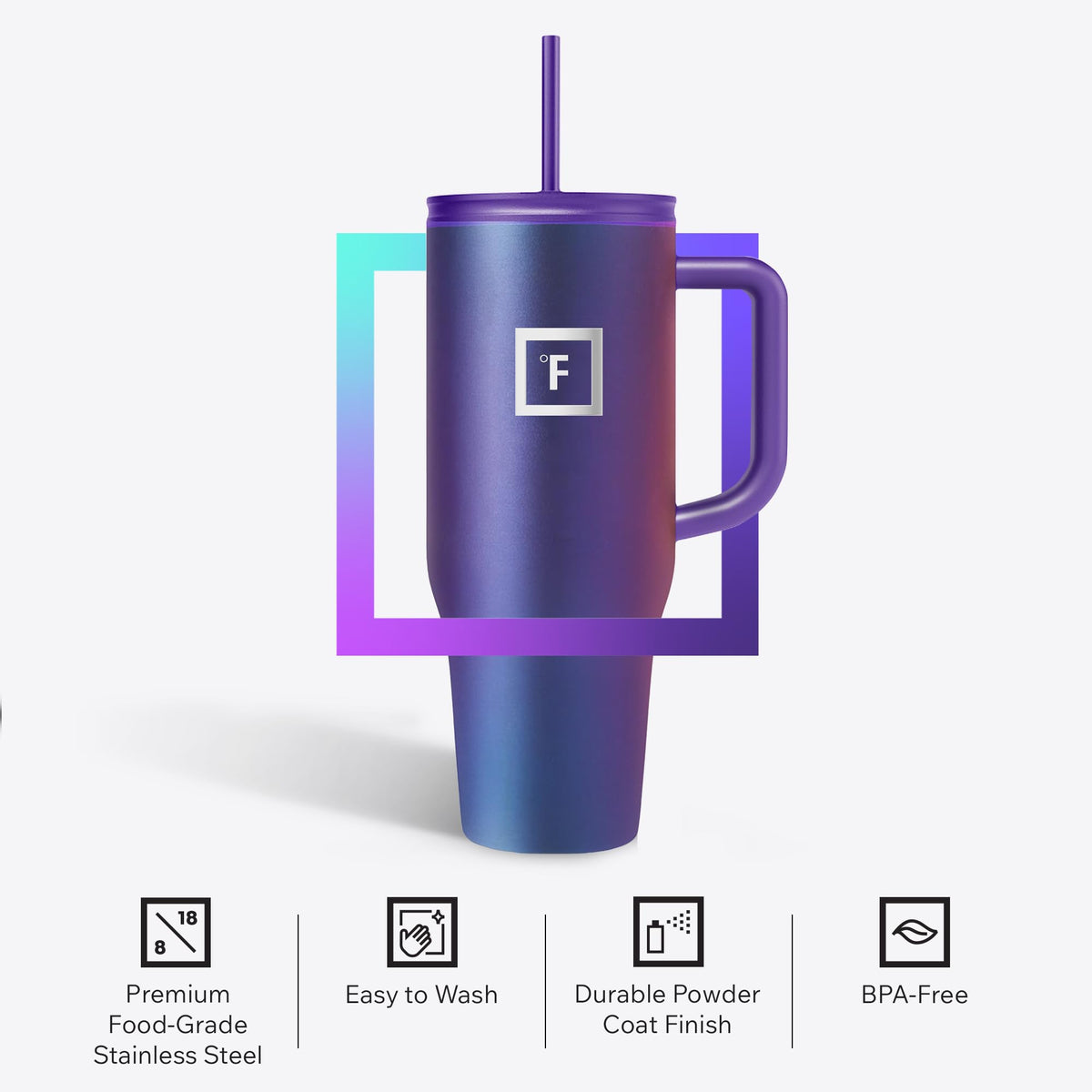 IRON °FLASK Co-Pilot mug with non-slip rubber base stays steady on surfaces.