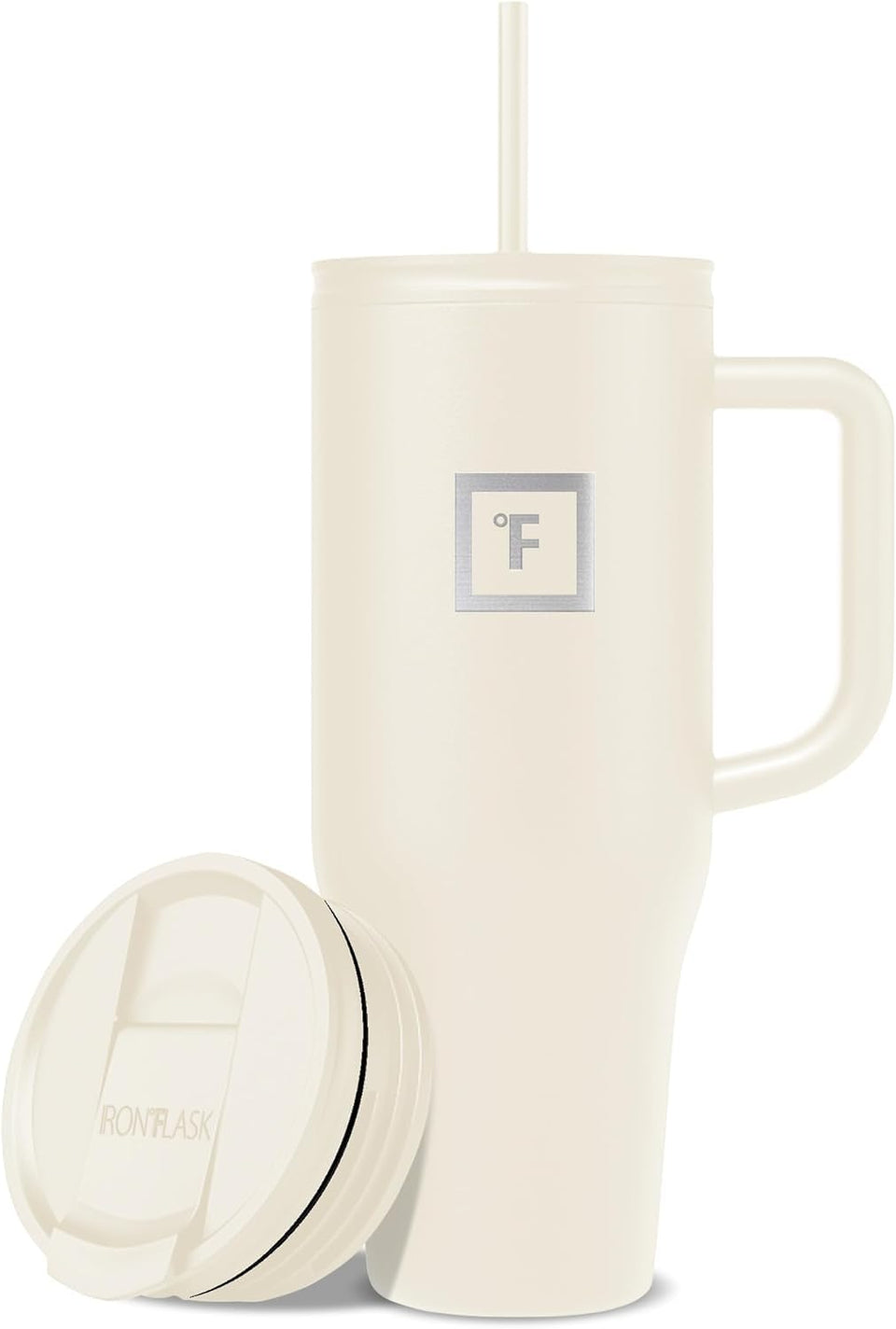 IRON °FLASK Co-Pilot mug with straw lid for travel-friendly sipping.