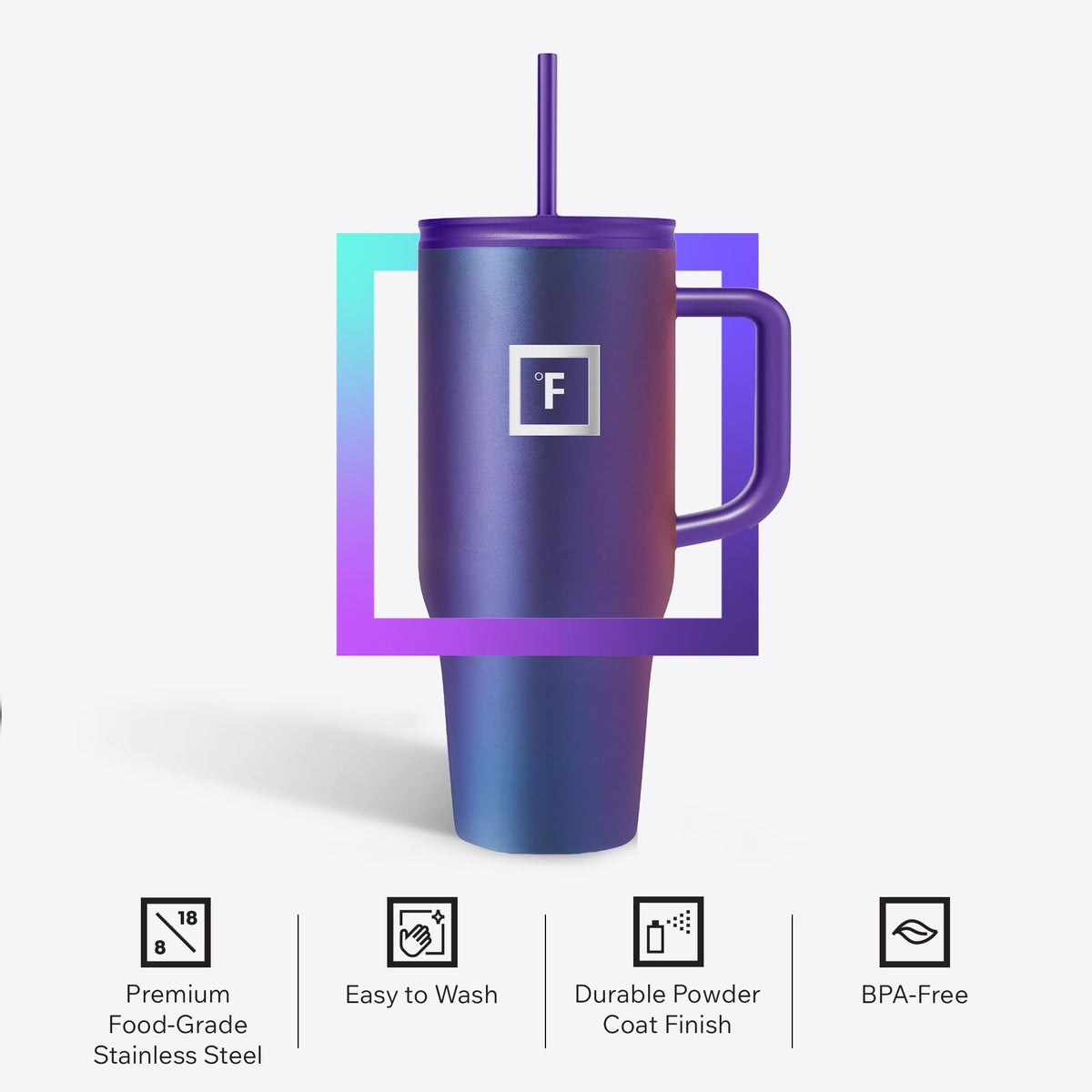 IRON °FLASK Co-Pilot mug with non-slip bottom keeps stable.
