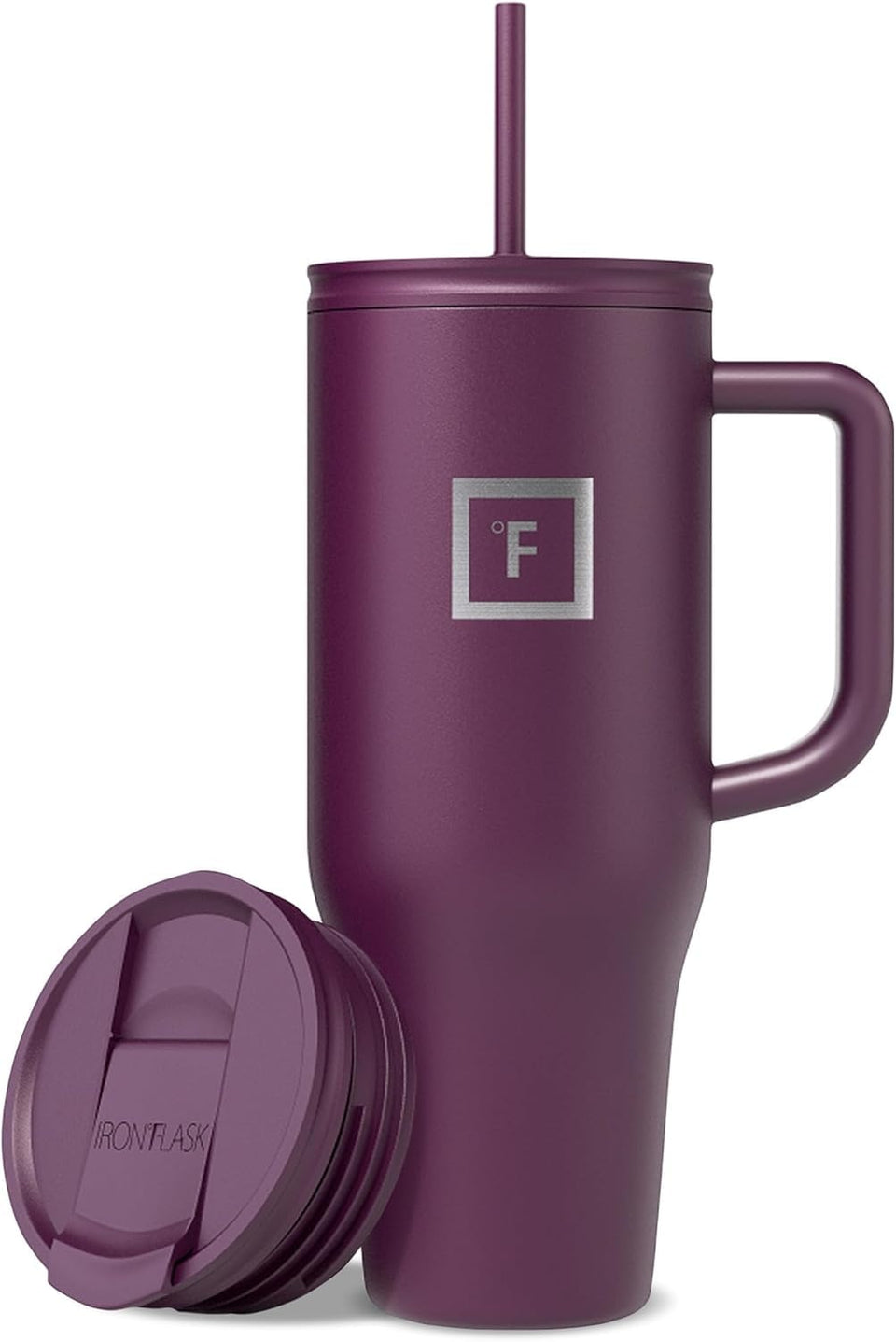 IRON °FLASK Co-Pilot burgundy 40oz mug front view, ideal for travel