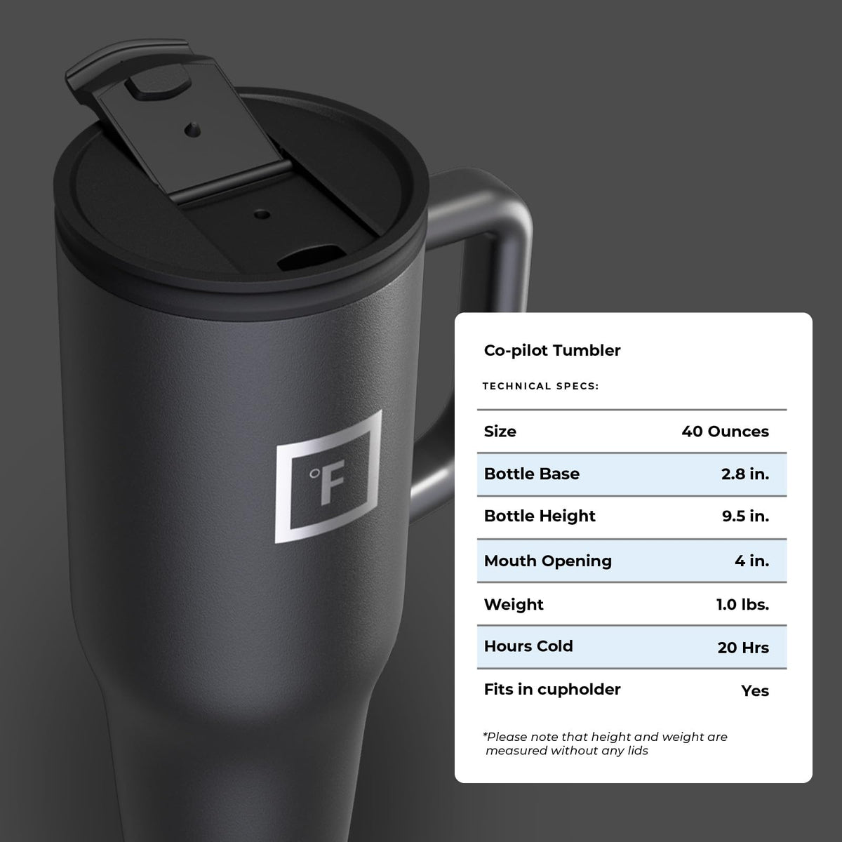 IRON °FLASK Copilot Mug Midnight Black easy-clean design for trips.