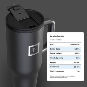 IRON °FLASK Copilot Mug Midnight Black easy-clean design for trips.
