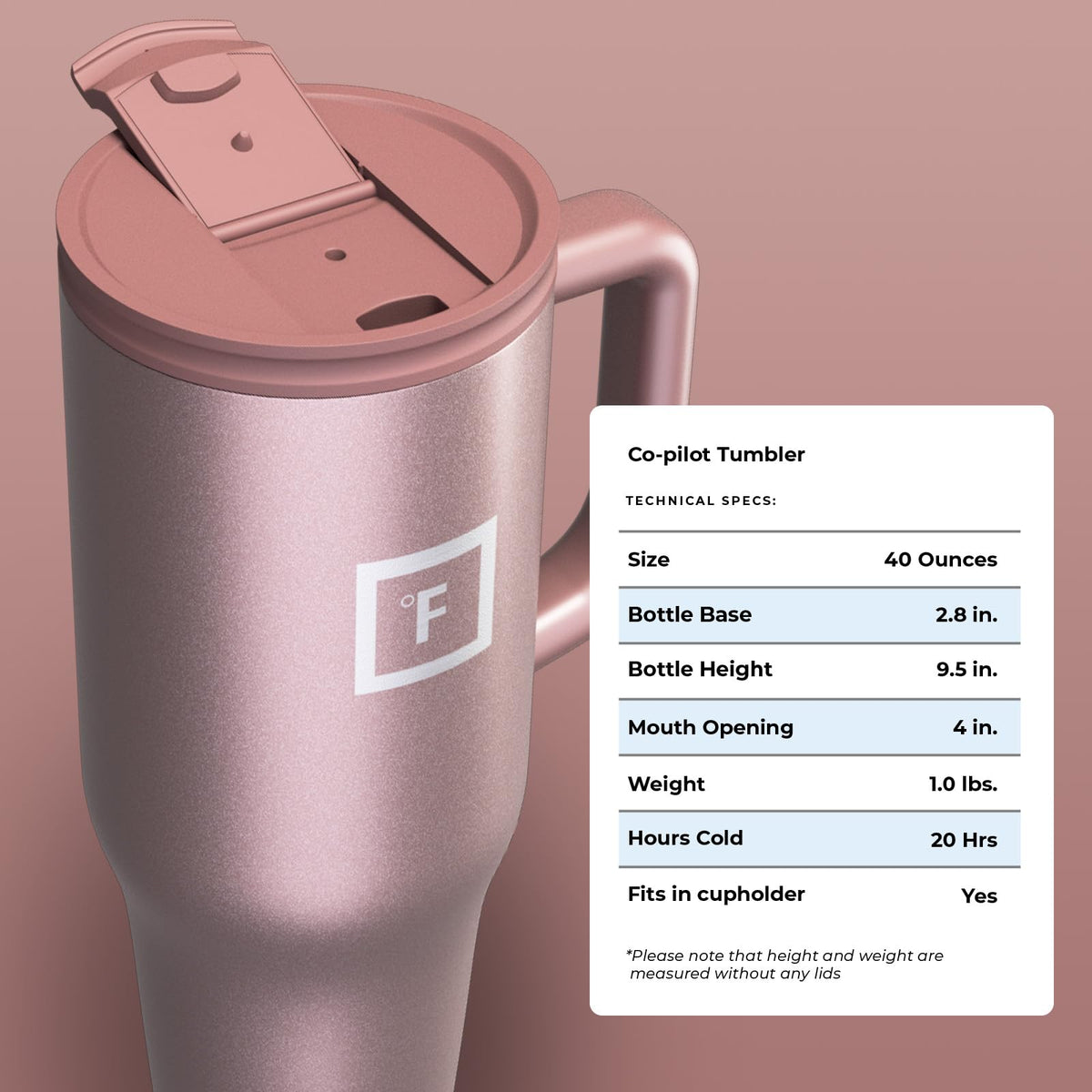 IRON °FLASK Co-Pilot travel mug in rose gold for daily use
