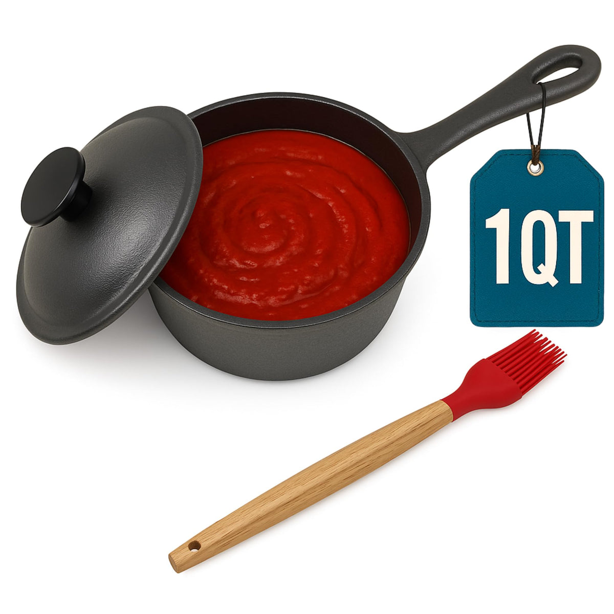 Iron Grillers 1QT sauce pot with lid shows even heat for silky sauces.
