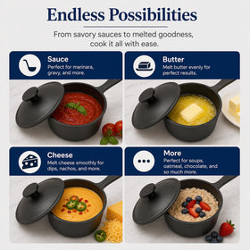 Iron Grillers cast-iron sauce pot shows even cooking for smooth melts.