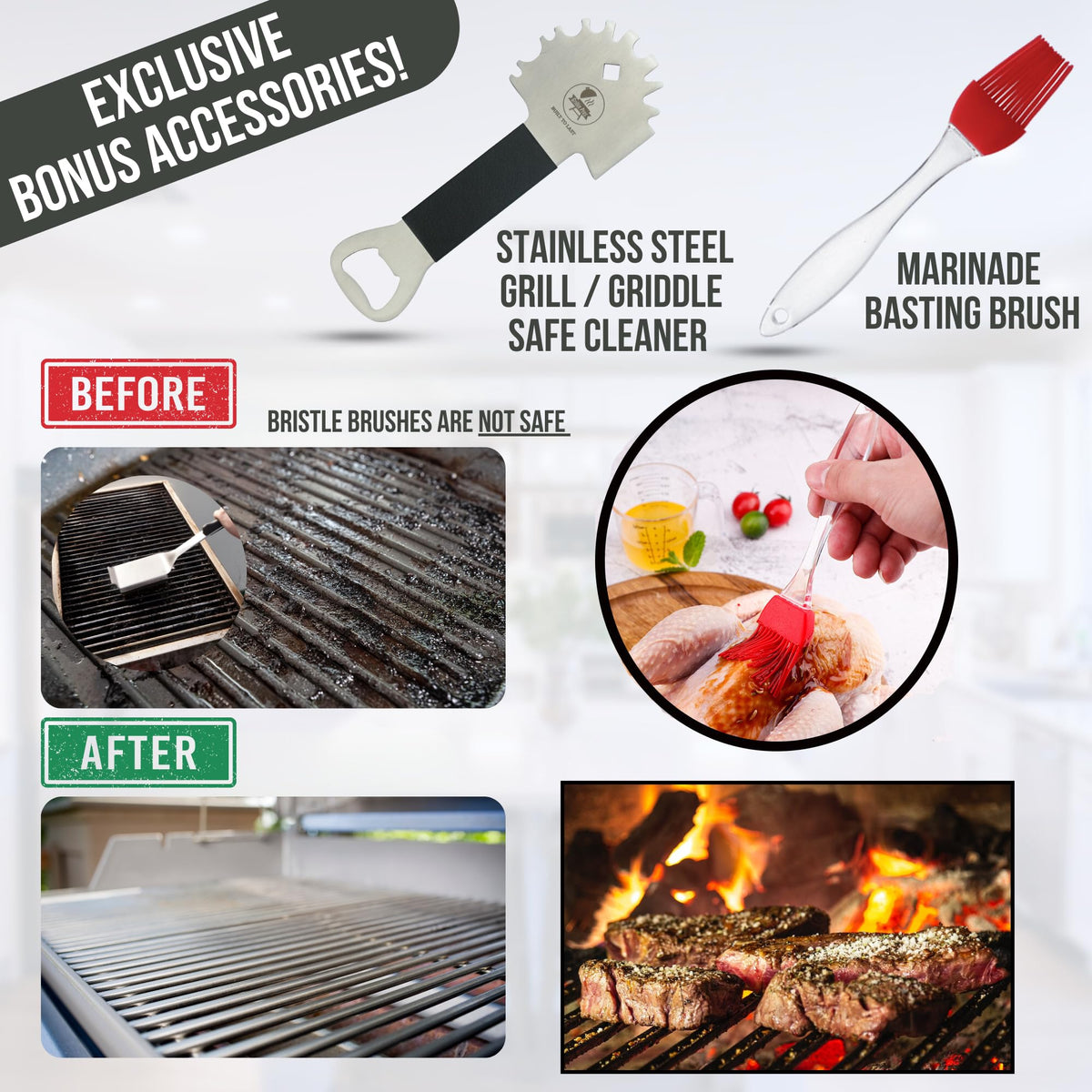 Iron Grillers cleaning brushes to keep injector spotless after use.