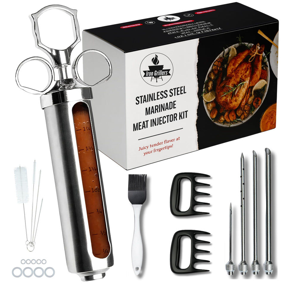 Iron Grillers meat injector cap view shows leak-free design for mess-free marinade.