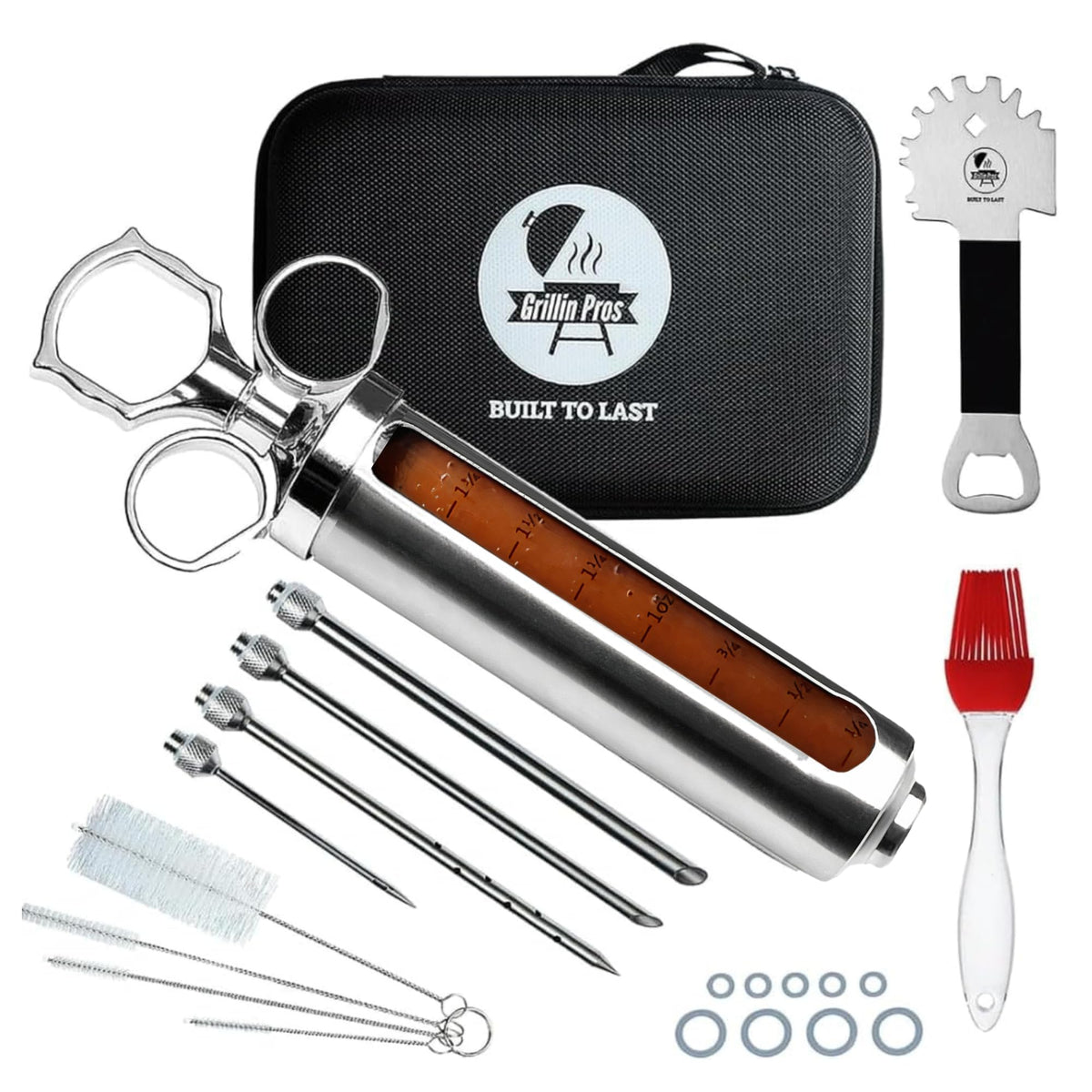 Iron Grillers meat injector with large capacity 2oz for precise marinades.