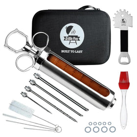 Iron Grillers meat injector with large capacity 2oz for precise marinades.