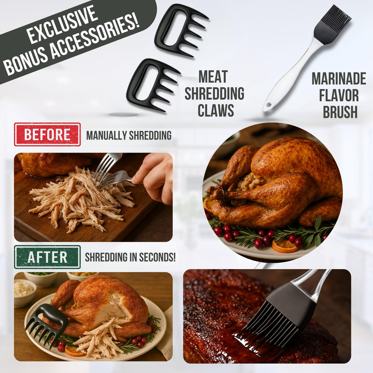Iron Grillers needles set ready for even distribution in turkey and brisket.