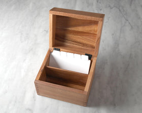 Exterior dimensions of the Ironwood Gourmet recipe box on the counter