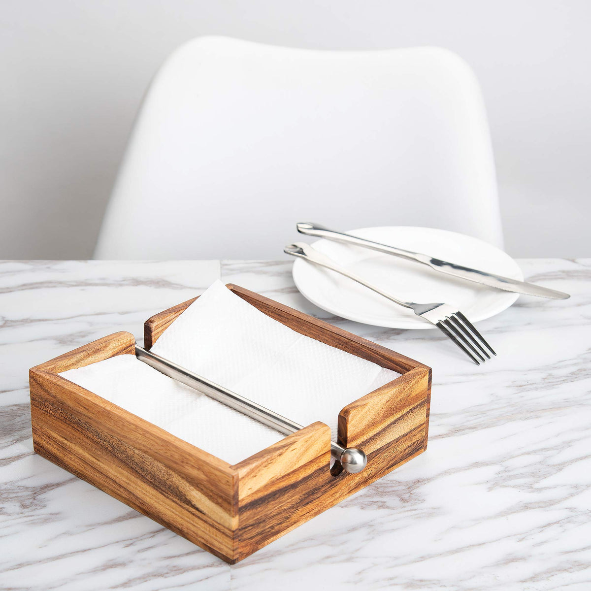 Ironwood Gourmet napkin holder with weighted center bar secures napkins securely.
