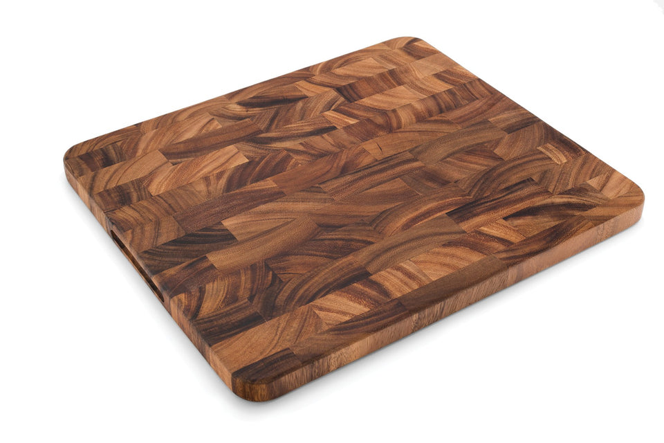 Ironwood Gourmet Oslo end grain cutting board, top view, stylish acacia prep surface