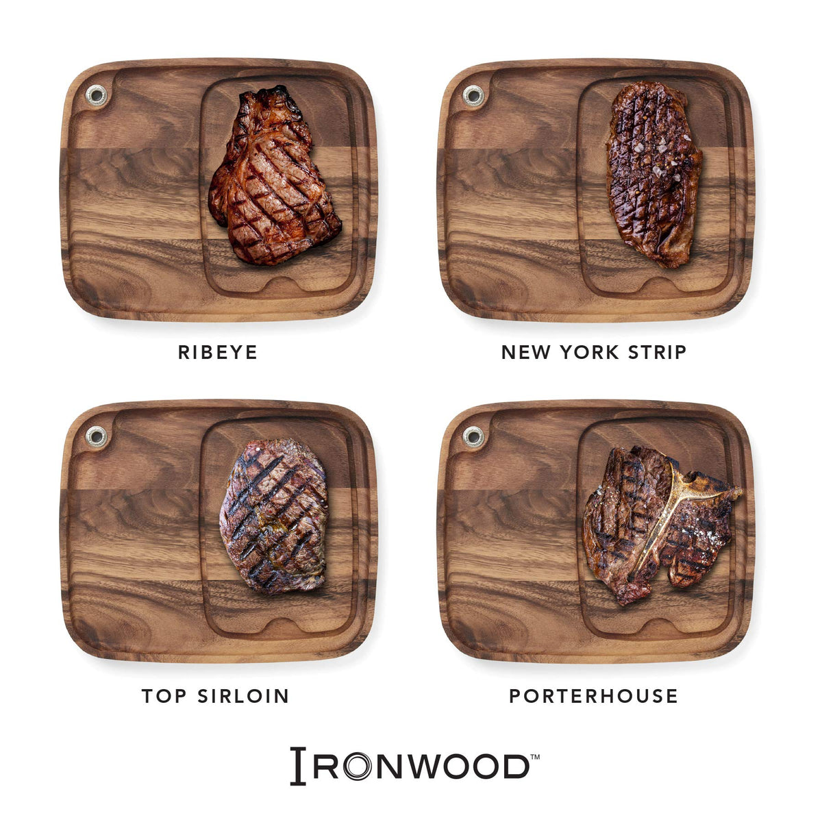 Ironwood Gourmet plate beside steak knives illustrates edge protection and clean serving.