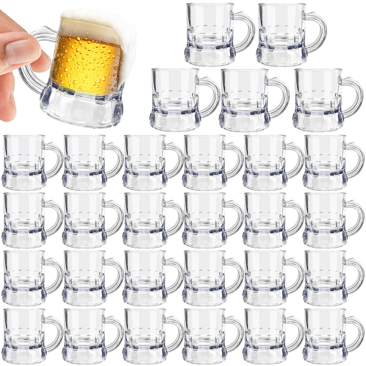 Irrmshr mini beer mug with handle for easy gripping and clinking at parties.