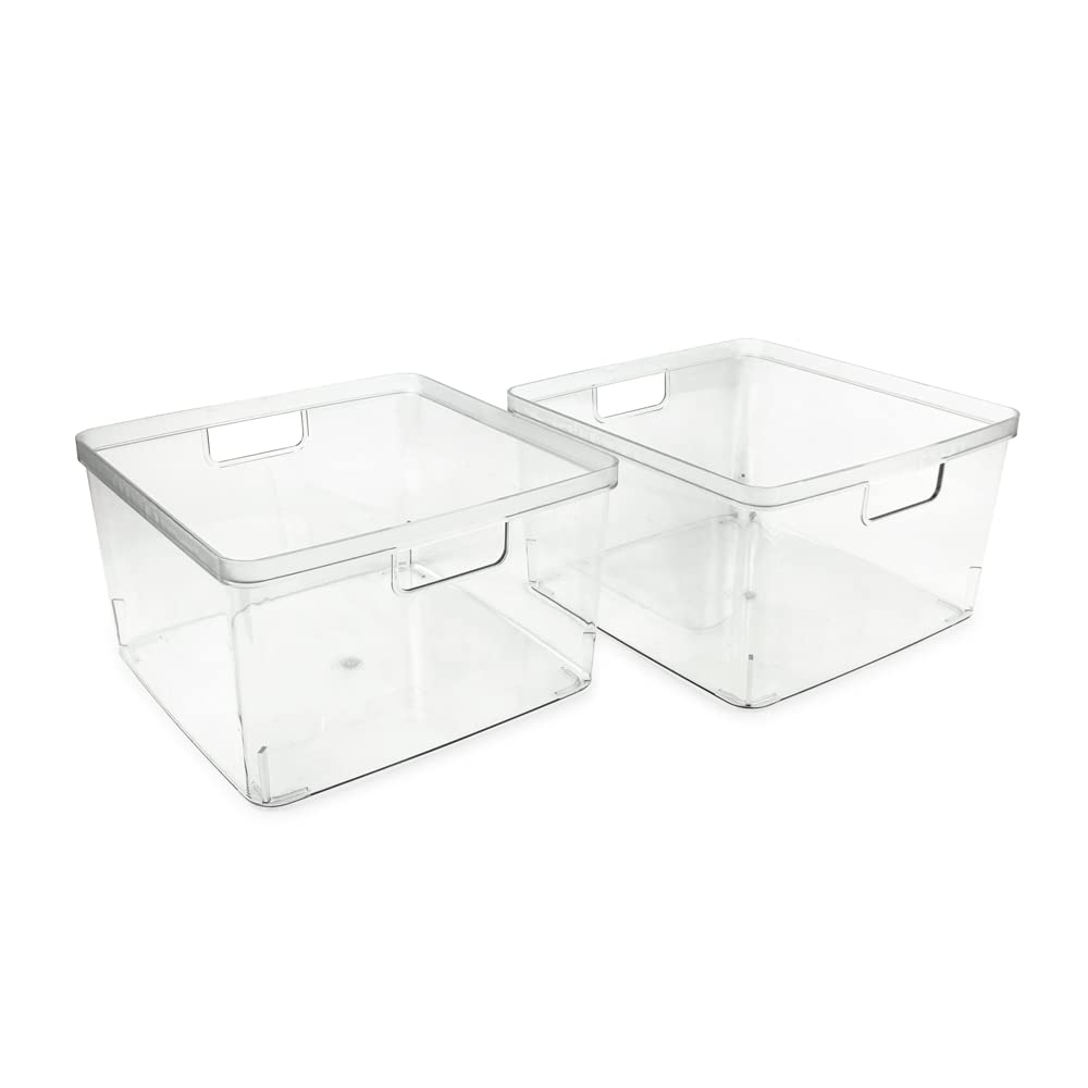 Isaac Jacobs 2-pack clear bins keep office supplies visible and desk tidy.