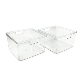 Isaac Jacobs 2-pack clear bins keep office supplies visible and desk tidy.