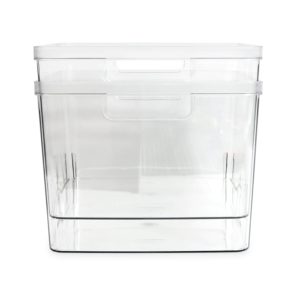Isaac Jacobs bathroom-vanity bin keeps toiletries neatly within reach.