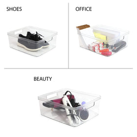 Isaac Jacobs clear bin on kitchen counter for organized storage