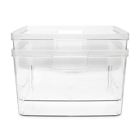 Isaac Jacobs desk bin with clear design speeds item finding during projects.