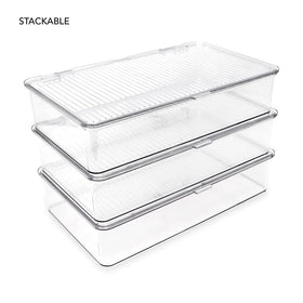 Isaac Jacobs durable plastic container highlights transparent design and strength.