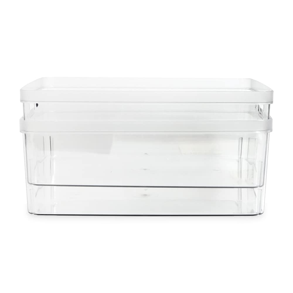 Isaac Jacobs fridge organizer with clear bins for snacks and condiments