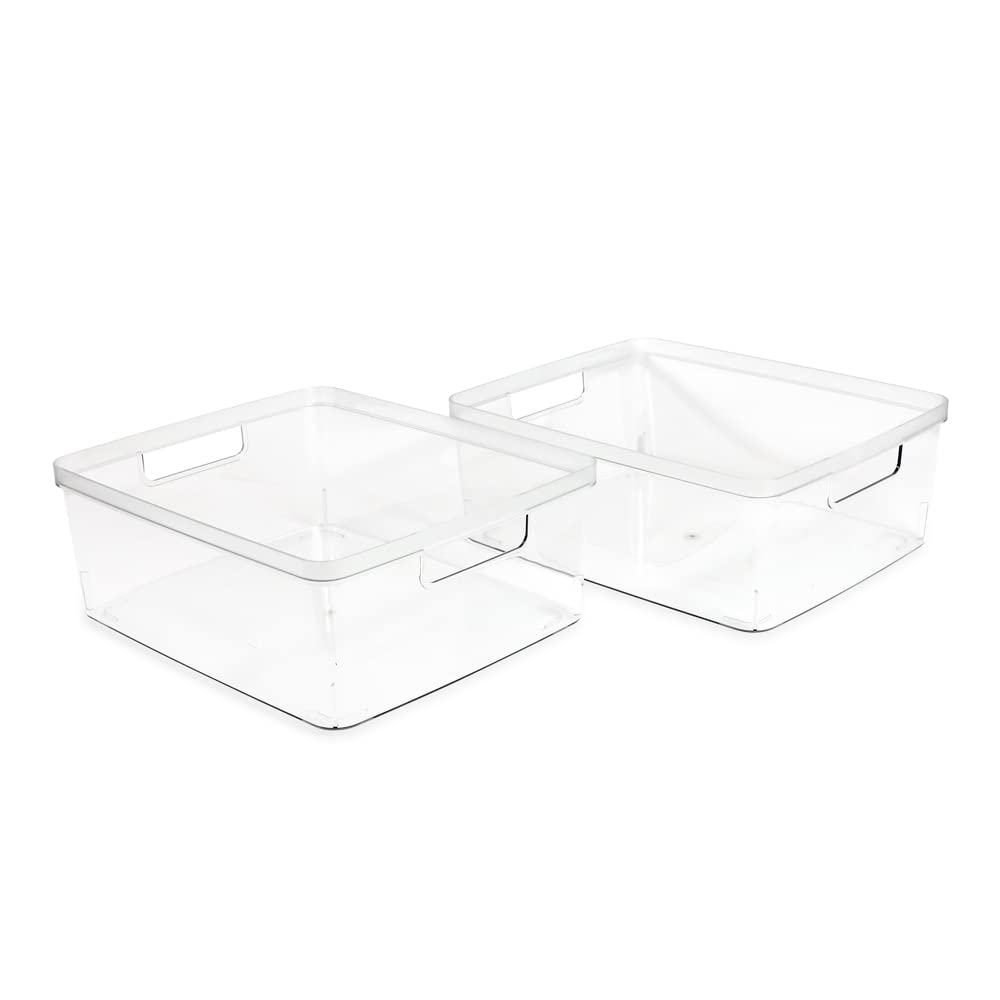 Isaac Jacobs large clear storage bin close-up showing see-through design