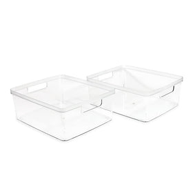Isaac Jacobs large clear storage bin close-up showing see-through design