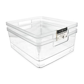 Isaac Jacobs large clear storage bin front view with easy-handles