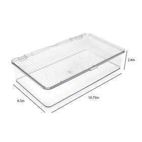 Isaac Jacobs stackable bin with front-tab lid for easy access.