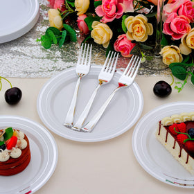 ISFANGCO silver fork pairs with plates for elegant, easy serving at events.