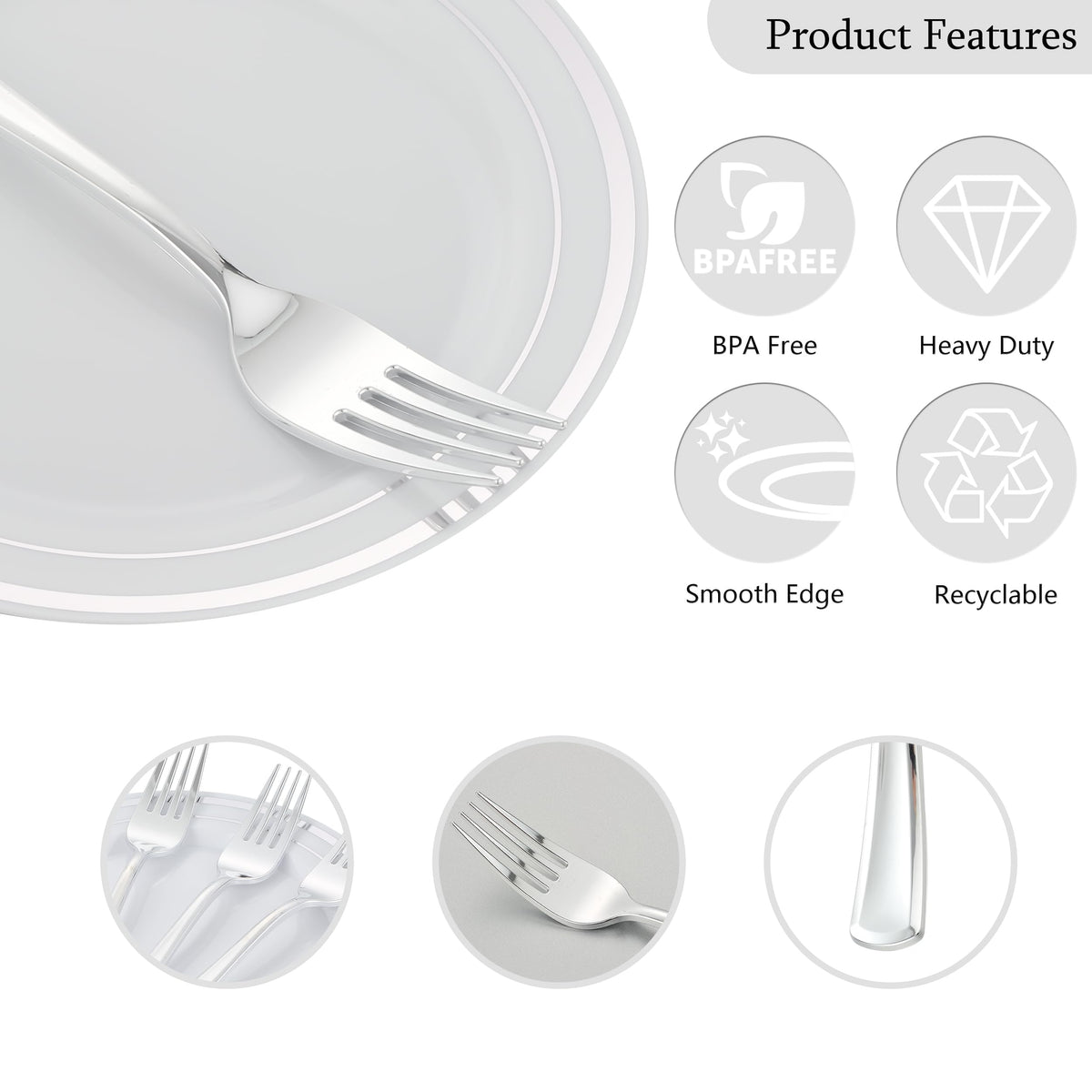 ISFANGCO white plate with silver edge complements any tableware style.