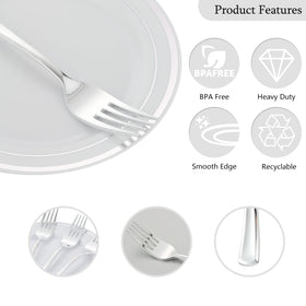 ISFANGCO white plate with silver edge complements any tableware style.