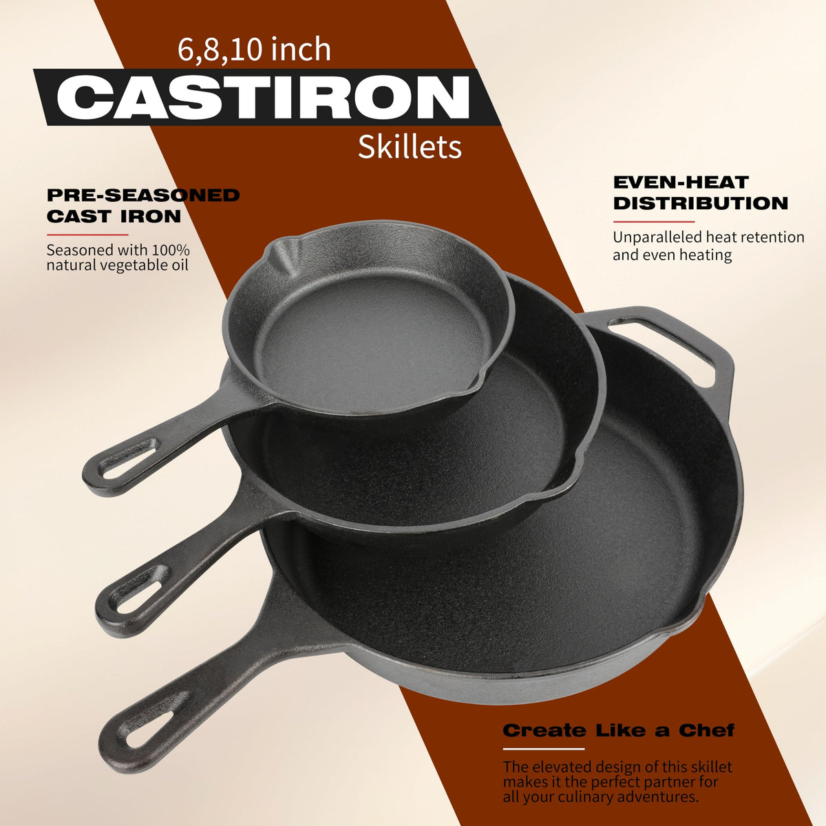 ishetao 3-piece cast iron set in protective packaging for long-lasting cookware