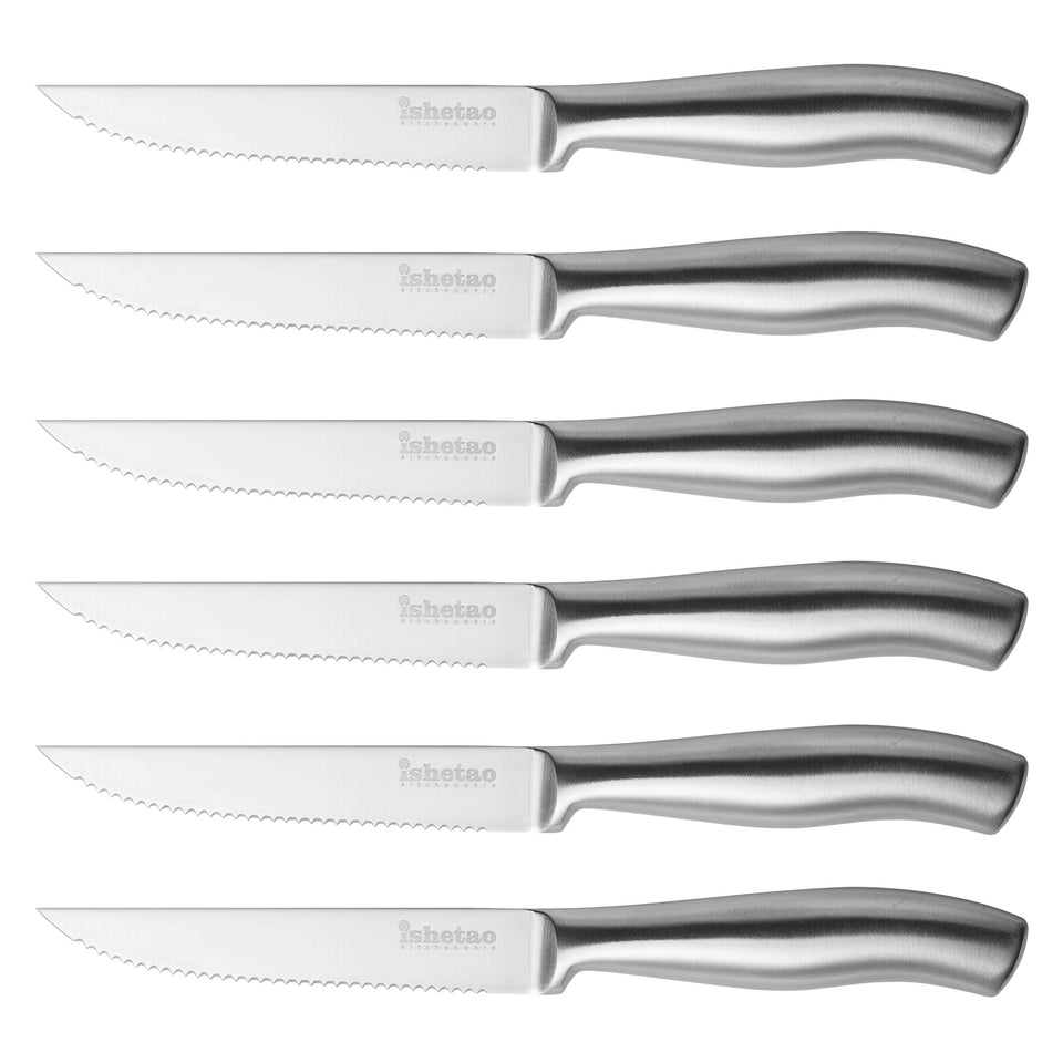 isheTao steak knife set 6 with 4.5-inch blades, ideal for tender beef cuts