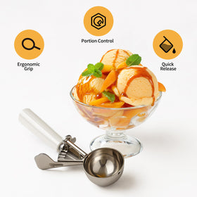 ishphso multi-use scoop fits ice cream, batter, and meatballs.