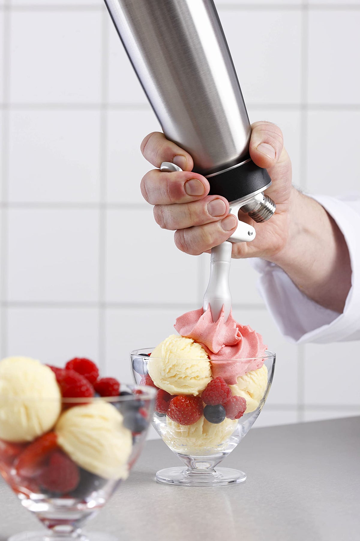 Isi North America Cream Profi Whip head with removable valve enables quick hygienic cleaning.